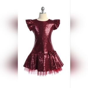SEQUIN RUFFLE SLEEVE TUTU GIRLS DRESS